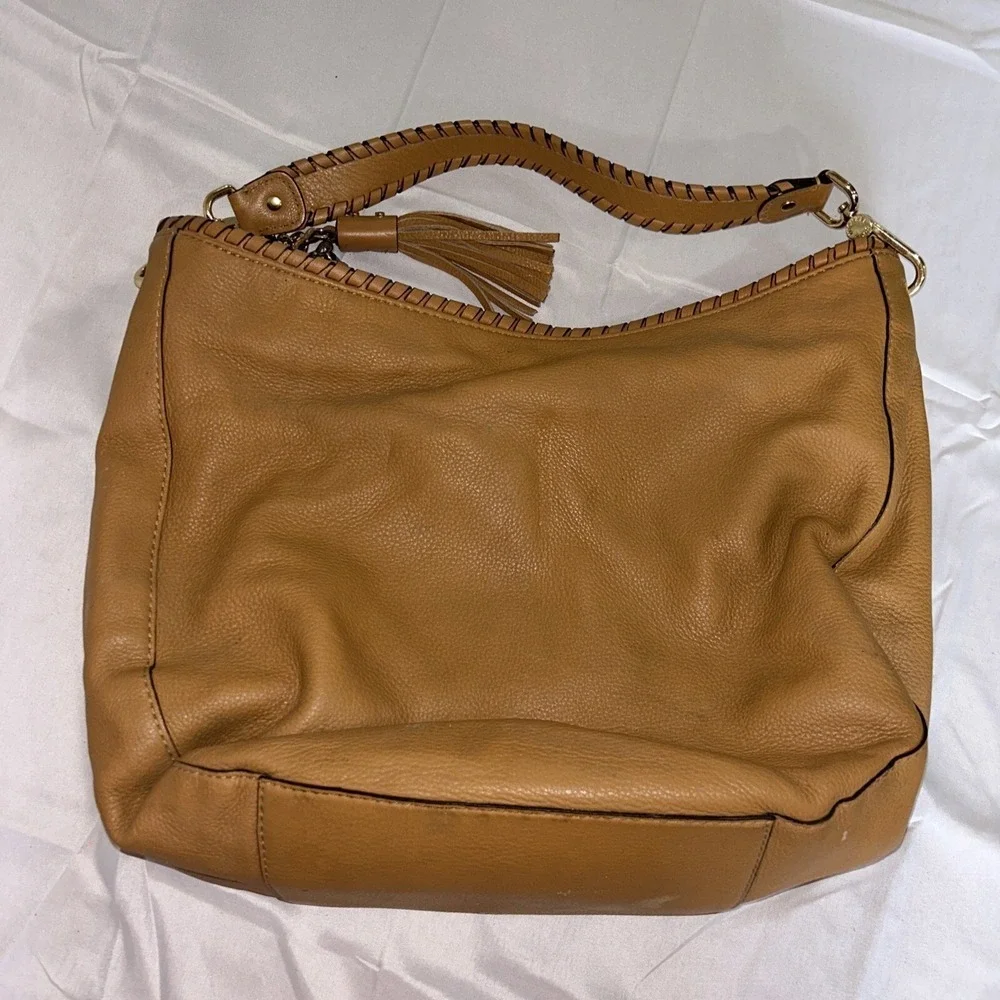 MICHAEL MICHAEL KORS Leather‎ Hobo Shoulder Bag Brown Pebbled Tassels Large
